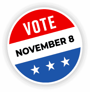 Vote November 8th Button Red White and Blue